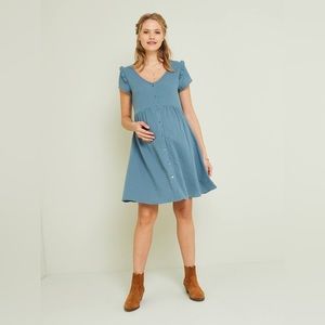 Vertbaudet - Cotton Gauze Dress, Maternity & Nursing Special - sage